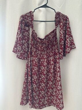 Wine Red Floral Smocked Sundress